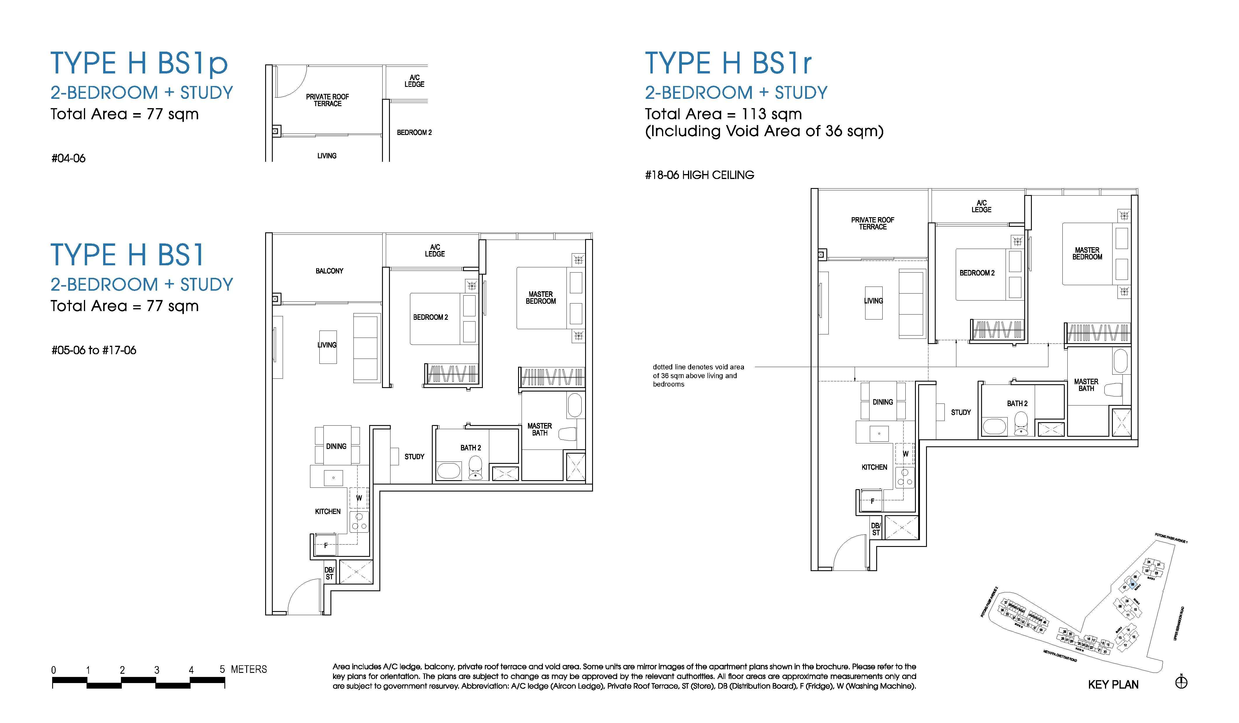 The Poiz Residences Habitat 2 Bedroom + Study Type H BS1p, H BS1, H BS1r Floor Plans 