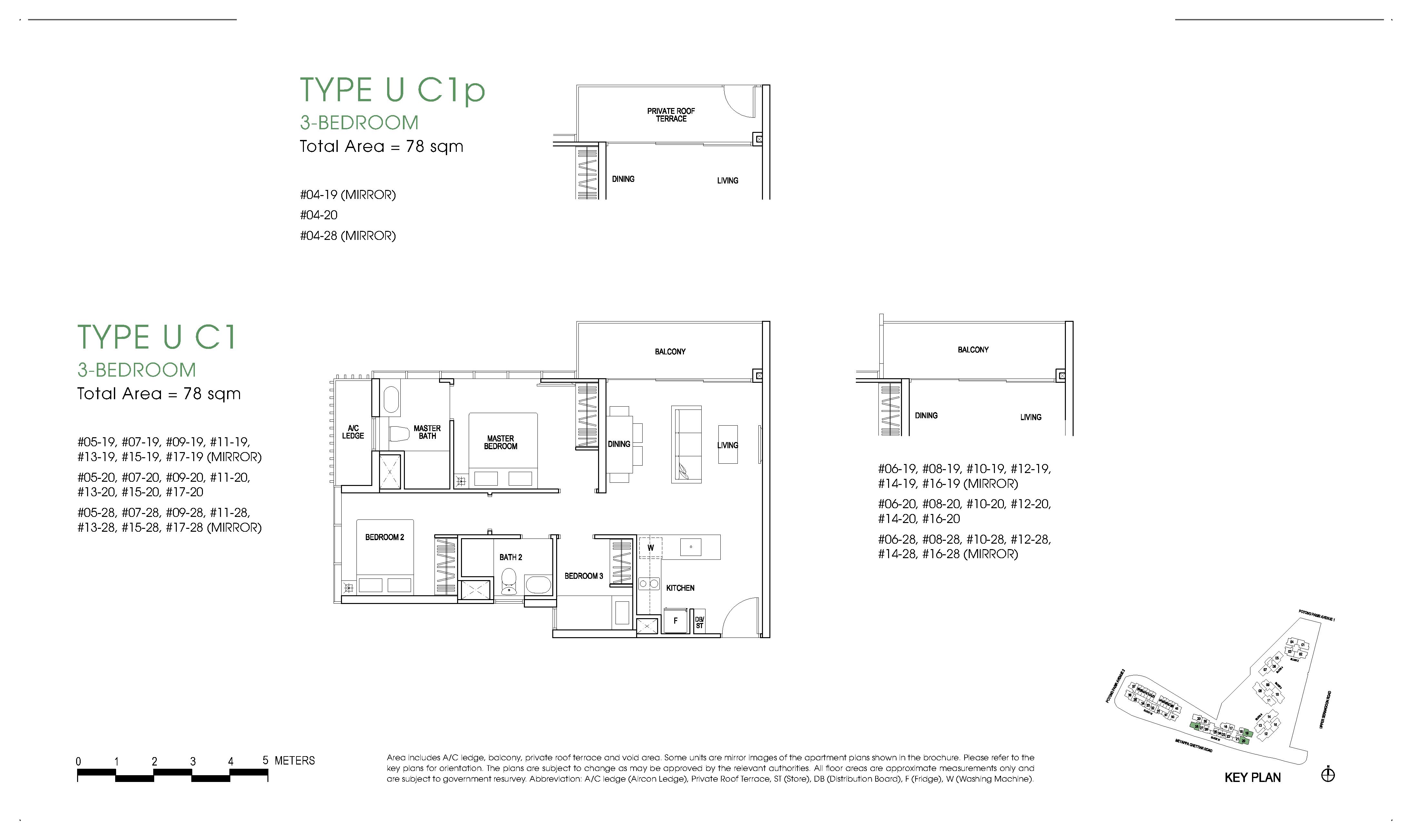 The Poiz Residences Urban 3 Bedroom Type U C1, U C1p Floor Plans 